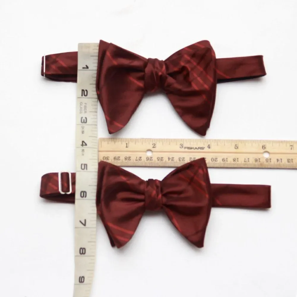 New Men's Self-tied Bow Tie 100%Silk SMALL Butterfly‎ Burn Plaid S652